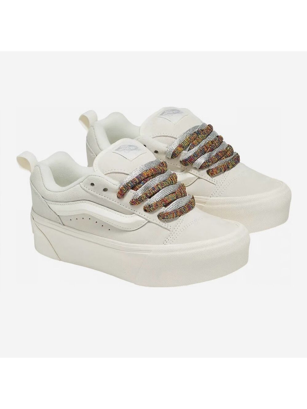 Vans Knu Stack Old Skool Chunky 90s White Sneakers with Multicolor Laces - new